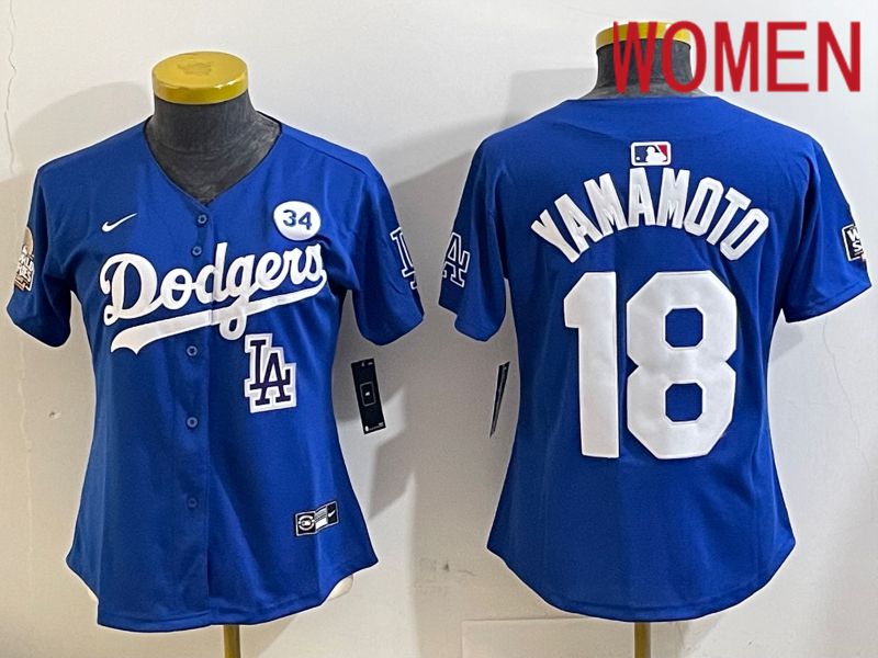 Women Los Angeles Dodgers #18 Yamamoto Blue Game 2024 Nike MLB Jersey style 11214